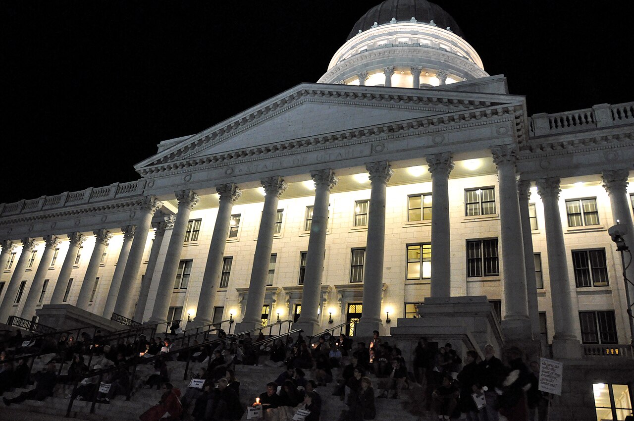 Anti-death-penalty demonstrators at the Utah Capitol on the eve of the June 2010 execution.
